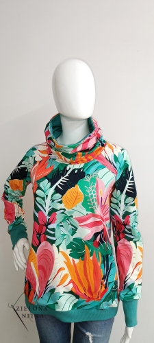 Bluza damska z kominem MALINOWE KWIATY