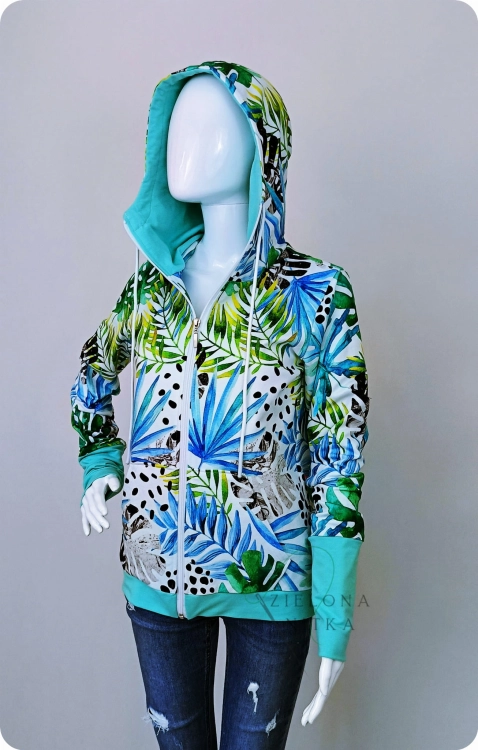 Bluza damska na zamek z kapturem PALMY