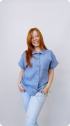 Koszula damska muślinowa krótki rękaw niebieska