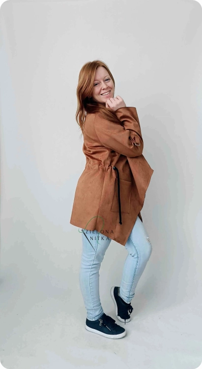 Kardigan damski zamszowy brązowy