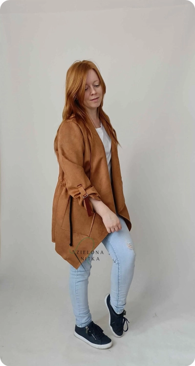 Kardigan damski zamszowy brązowy