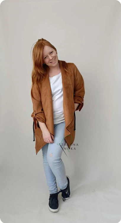 Kardigan damski zamszowy brązowy