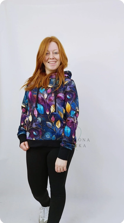 Bluza damska kangurka FIOLETOWE LIŚCIE NOCĄ