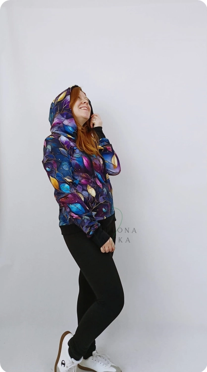Bluza damska kangurka FIOLETOWE LIŚCIE NOCĄ