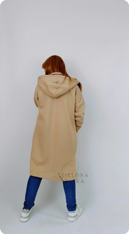 Płaszcz dzianinowy damski jasny karmel ( z meszkiem, ciepły)