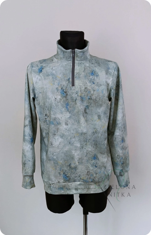 Bluza męska rozpinana ze stójką, Zamek, kieszenie, rękawy i dół wykończone ściągaczem. Materiał: 97% bawełna, 3% elastan. Wygodna i stylowa.