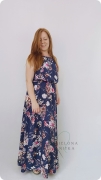 Letnia sukienka Summer na wąskich ramiączkach. Marszczenie z gumką, odcięcie w pasie, długa, zwiewna i lekka. Wygodna, 100% wiskoza.