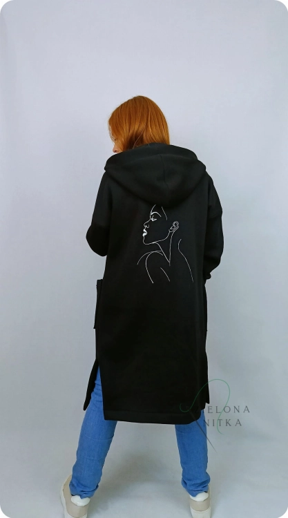 Płaszcz dzianinowy CZARNY damski ROKA z meszkiem, ciepły)