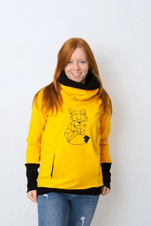 Bluza damska Z KOMINEM żółty/czarny / haft LIS
