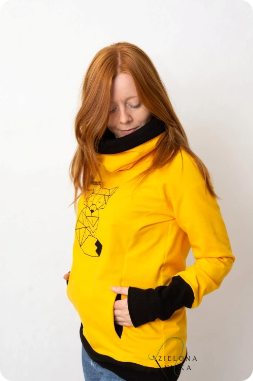 Bluza damska Z KOMINEM żółty/czarny / haft LIS