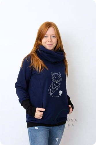 Bluza damska Z KOMINEM Granatowa Z HAFTEM LIS