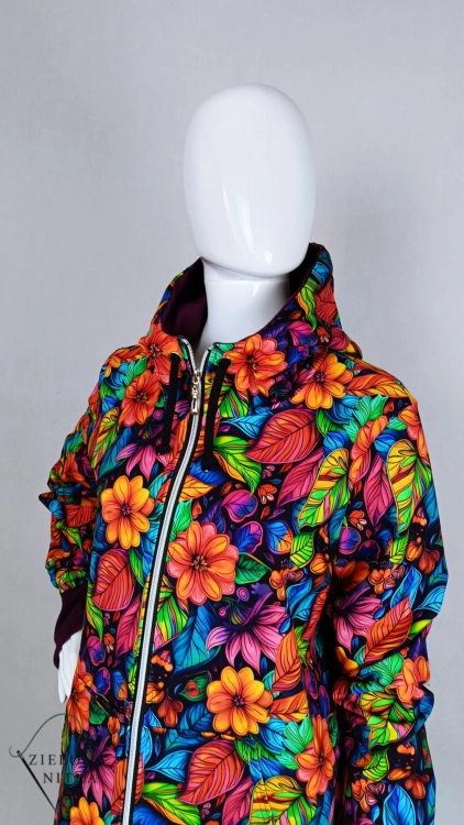 Bluza damska rozpinana z kapturem NOEONOWE KWIATY