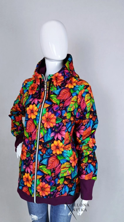 Bluza damska rozpinana z kapturem NOEONOWE KWIATY