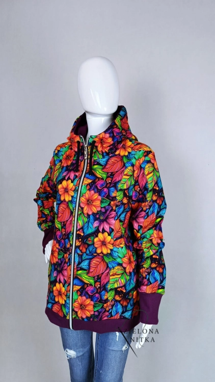 Bluza damska rozpinana z kapturem NOEONOWE KWIATY