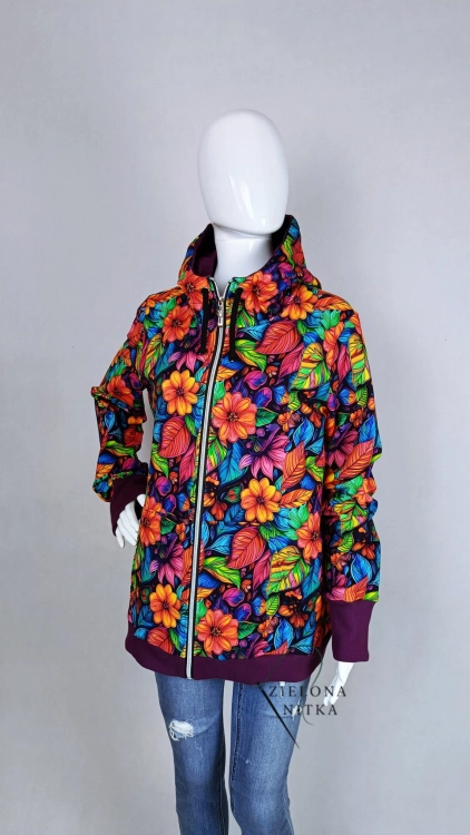 Bluza damska rozpinana z kapturem NOEONOWE KWIATY