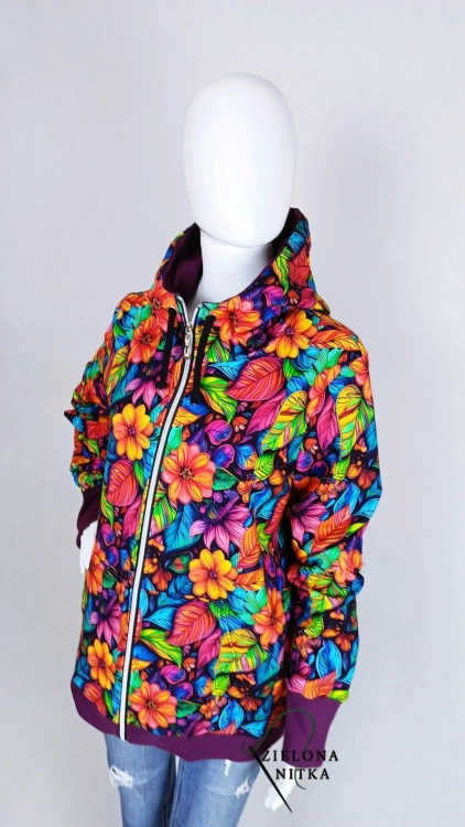 Bluza damska rozpinana z kapturem NOEONOWE KWIATY