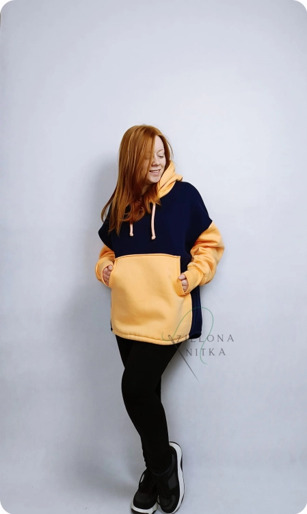 Bluza Damska z kapturem MIX KOLORÓW granatowo pomarańczowa Z MESZKIEM