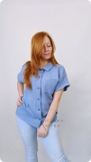 Koszula damska muślinowa krótki rękaw niebieska