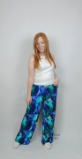 Spodnie Damskie letnie Lazurowe Liście- jersey/wiskoza