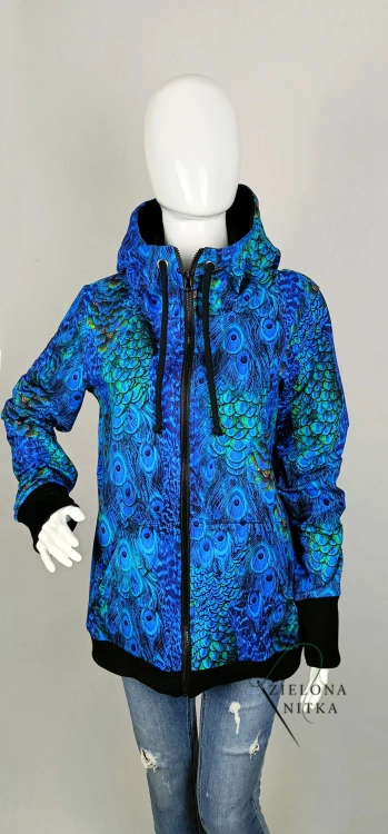Bluza damska na zamek z kapturem PAWIE PIÓRA kolor czarny