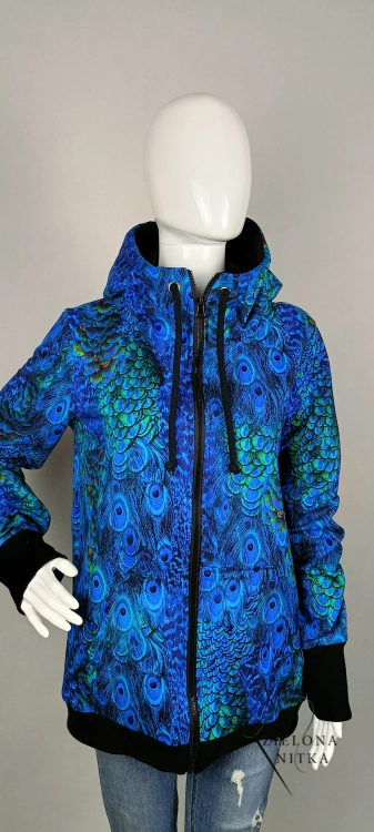 Bluza damska na zamek z kapturem PAWIE PIÓRA kolor czarny