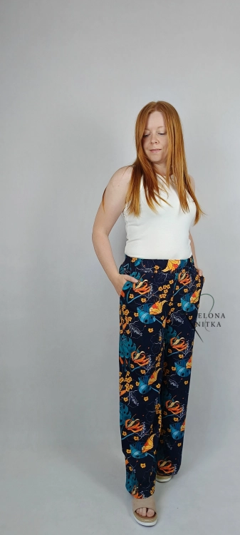 Spodnie Damskie z Szeroką Nogawką Retro flowers