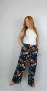 Spodnie Damskie z Szeroką Nogawką Retro flowers