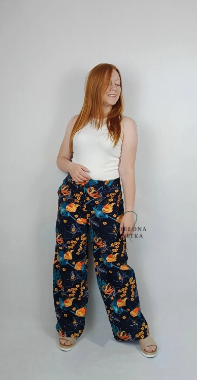Spodnie Damskie z Szeroką Nogawką Retro flowers