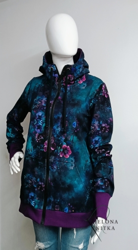 Bluza damska na zamek z kapturem OGRÓD NOCĄ fiolet