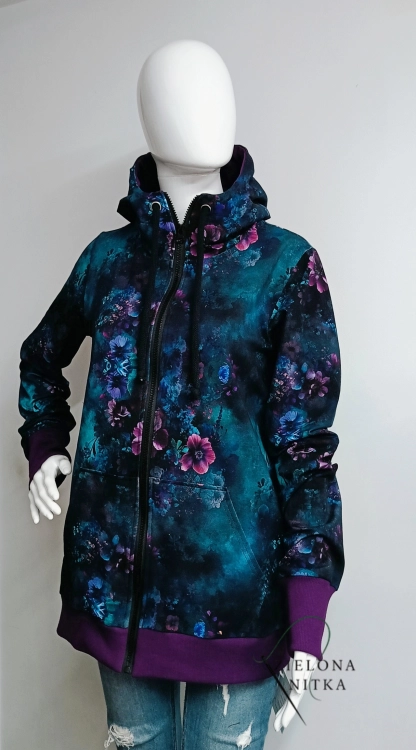 Bluza damska na zamek z kapturem OGRÓD NOCĄ fiolet