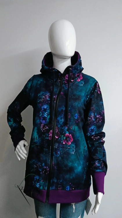 Bluza damska na zamek z kapturem OGRÓD NOCĄ fiolet