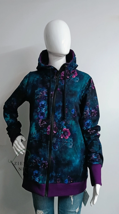 Bluza damska na zamek z kapturem OGRÓD NOCĄ fiolet
