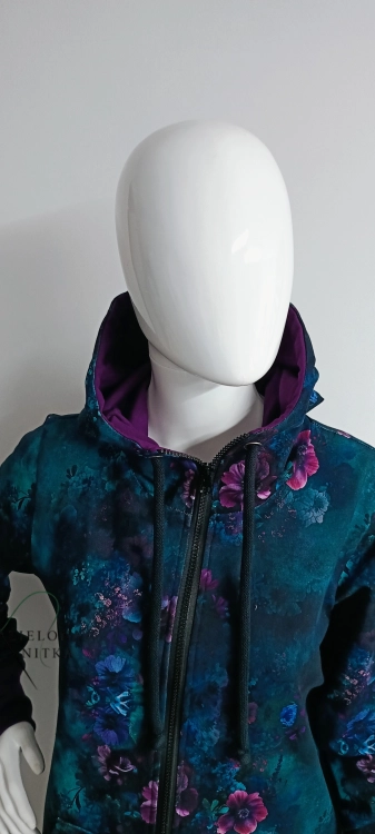 Bluza damska na zamek z kapturem OGRÓD NOCĄ fiolet