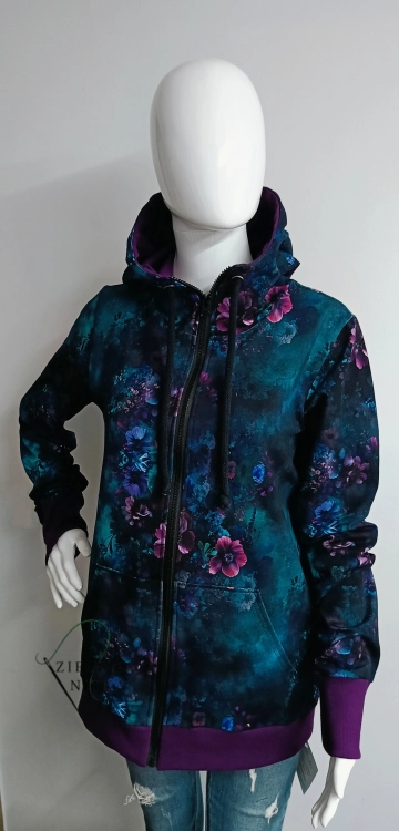 Bluza damska na zamek z kapturem OGRÓD NOCĄ fiolet