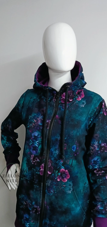 Bluza damska na zamek z kapturem OGRÓD NOCĄ fiolet