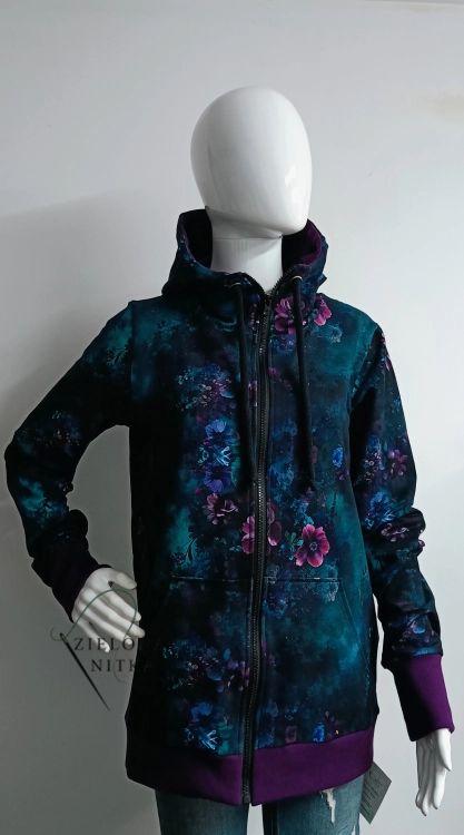 Bluza damska na zamek z kapturem OGRÓD NOCĄ fiolet